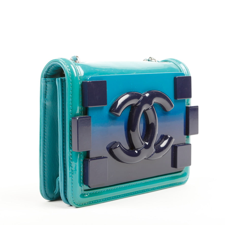 Plexiglass Patent Mini Boy Brick Flap Turquoise Navy