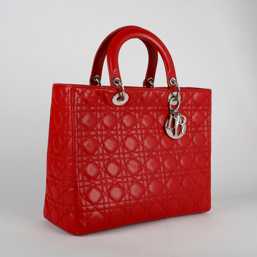Large Lady Dior Red Lambskin