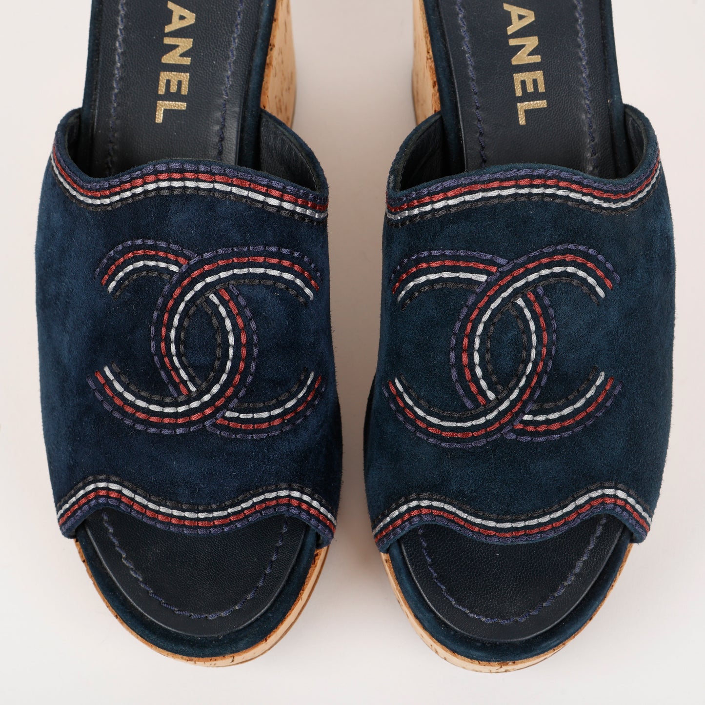 Cork Platform Wedges Suede, Navy
