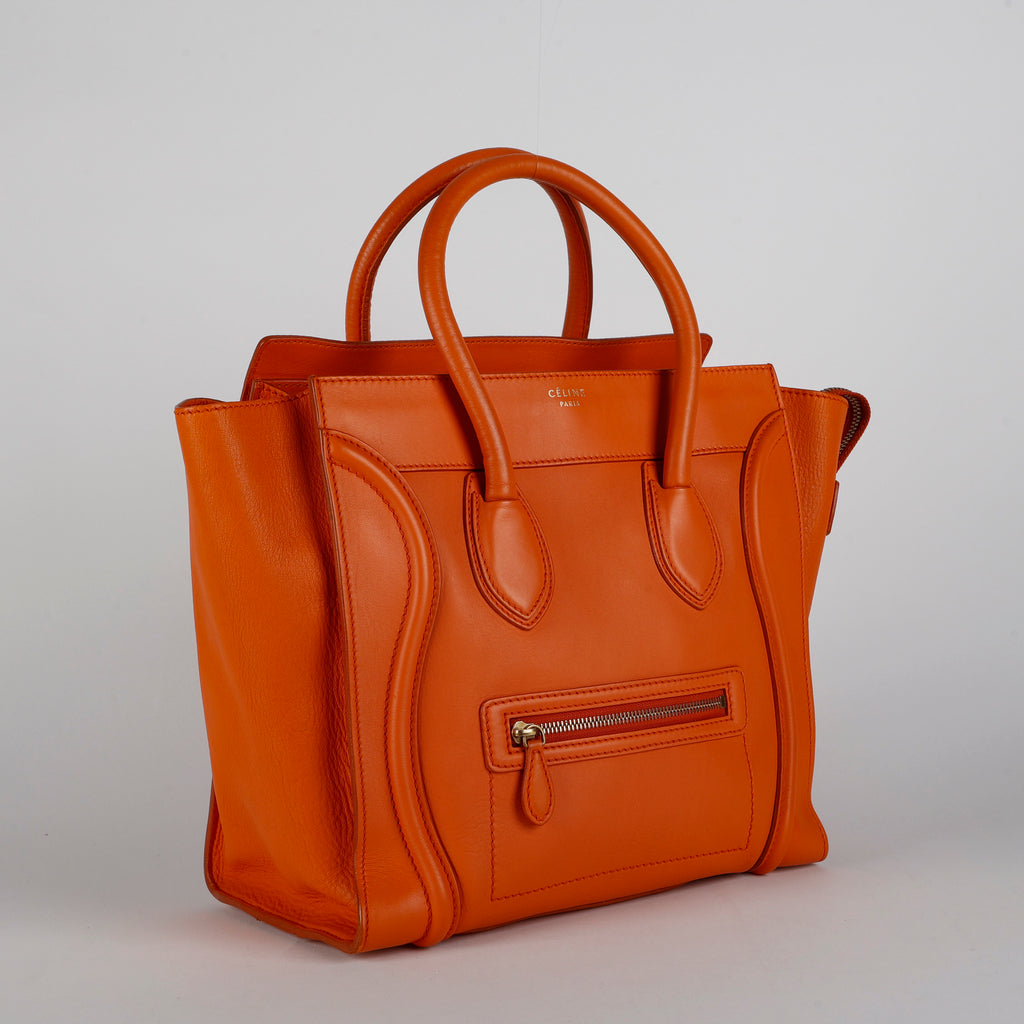 Mini Luggage Tote, Orange Calfskin