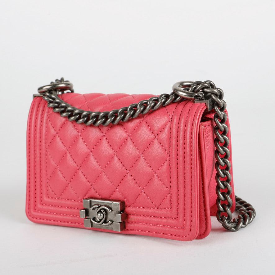 Micro Boy on Chain, Pink Lambskin