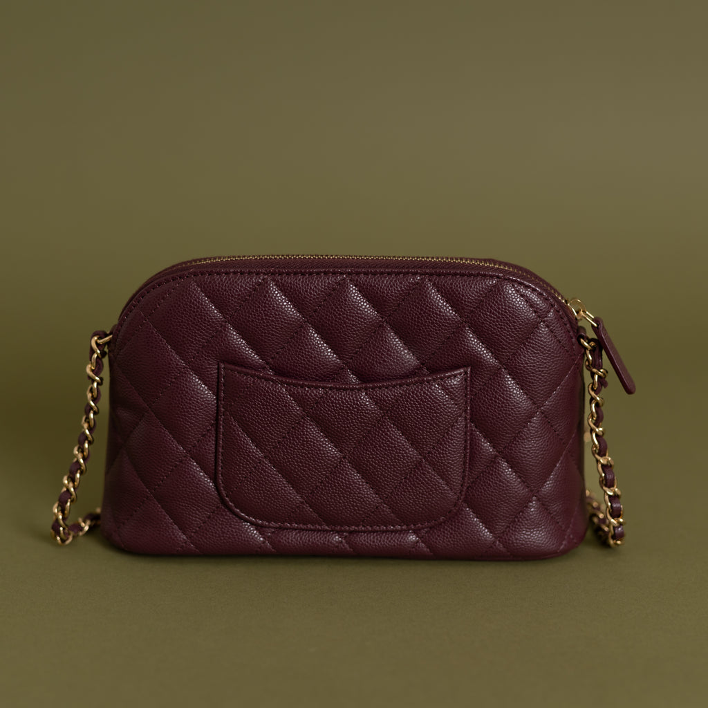 Quilted Classic Clutch w/ Chain, Burgundy Caviar 8971