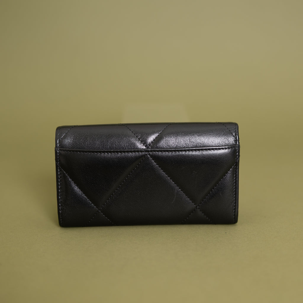 19 Flap Wallet, Black Lambskin 9874