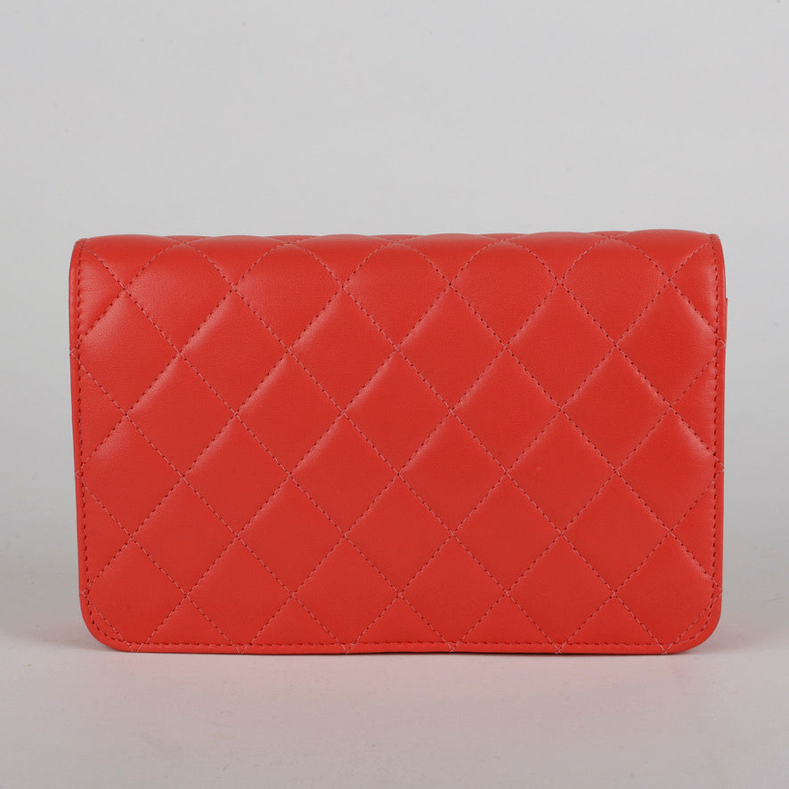 Coral Pink Lambskin Wallet on Chain