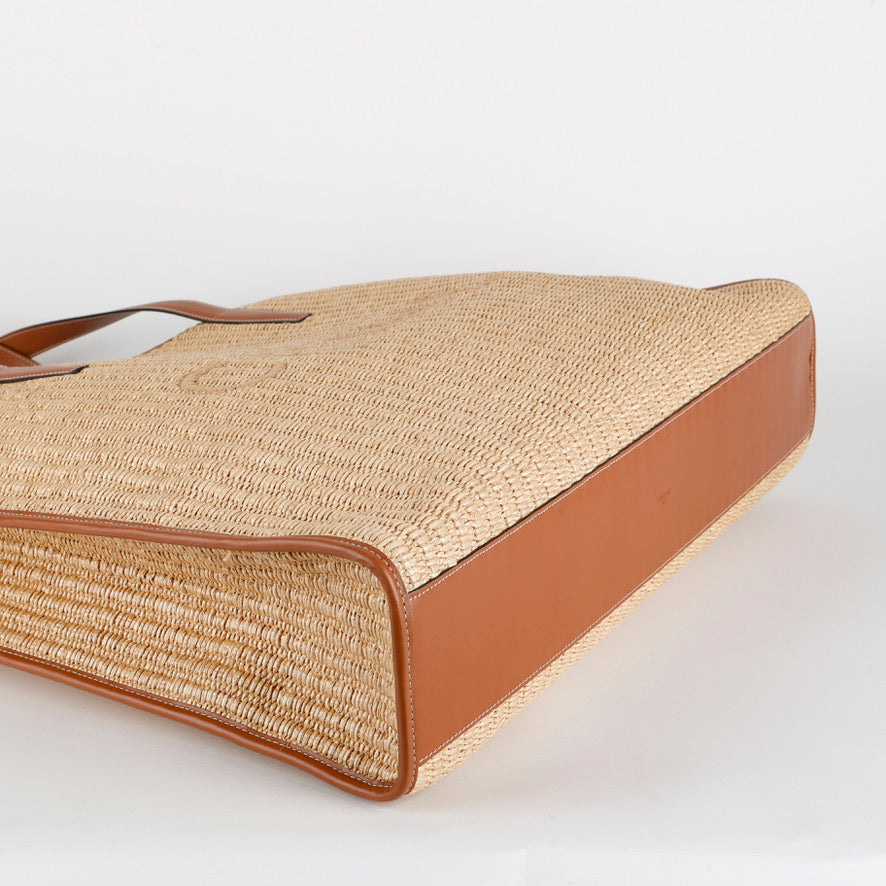 Logo Leather Trimmed Raffia Tote