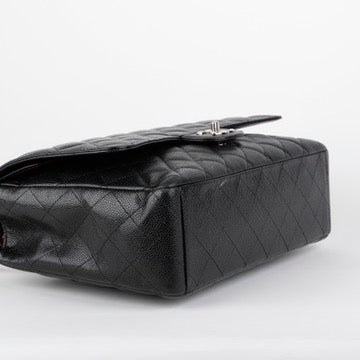 Maxi Double Flap, Black Caviar Silver Hardware