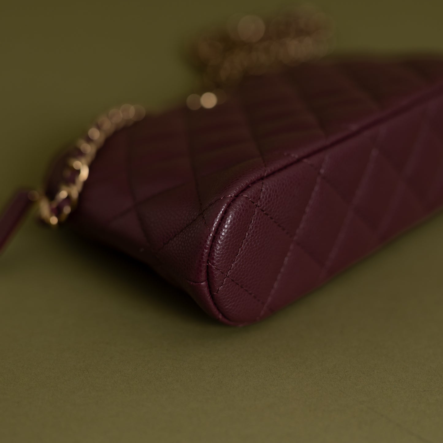 Quilted Classic Clutch w/ Chain, Burgundy Caviar 8971