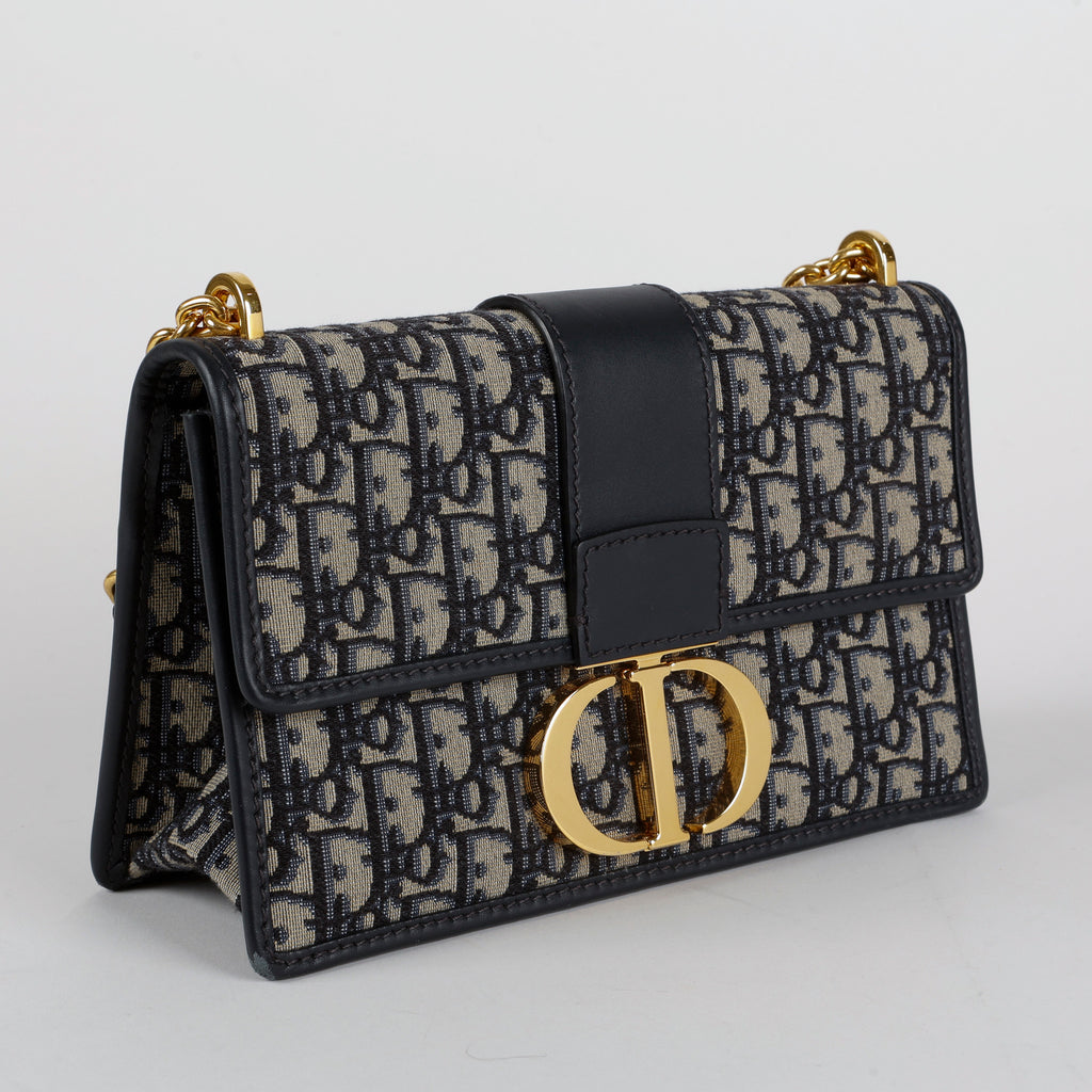 Montaigne 30 Chain Bag Navy Blue Oblique