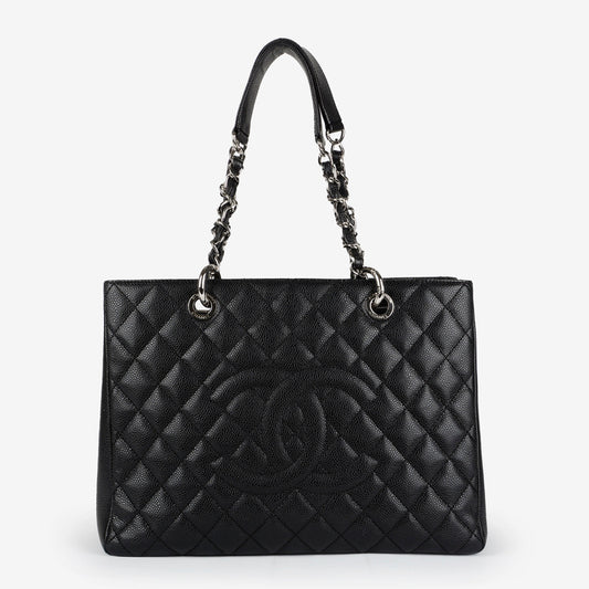 Grand Shopping Tote, Black Caviar Silver Hardware 11914