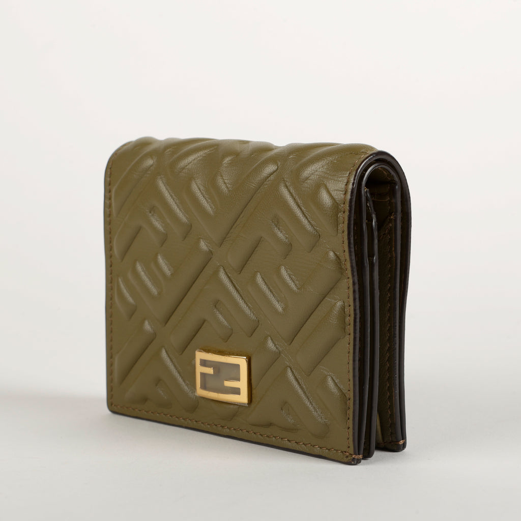 FF Embossed Baguette Compact Wallet, Hunter Green