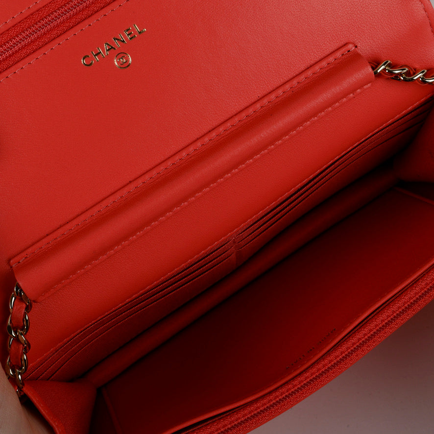 Coral Pink Lambskin Wallet on Chain