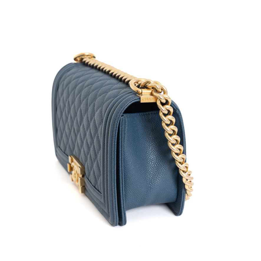 Old Medium Boy Bag Blue Caviar Brushed Gold