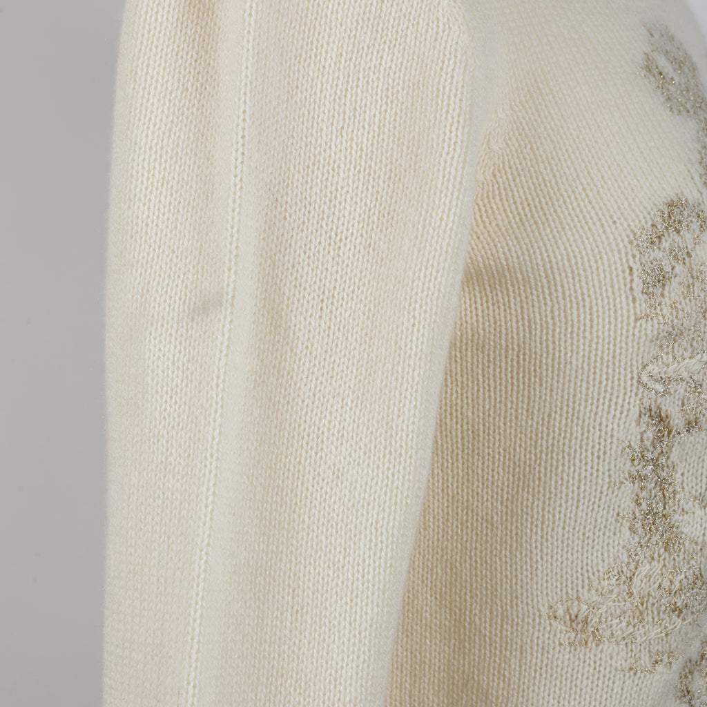 Gold Embroidered Cream Cashmere Sweater