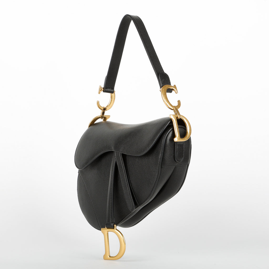 Medium Saddle Bag, Black Grained Calfskin