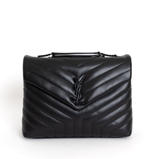 Medium Loulou Matelassé Leather Shoulder Bag, So Black 6323