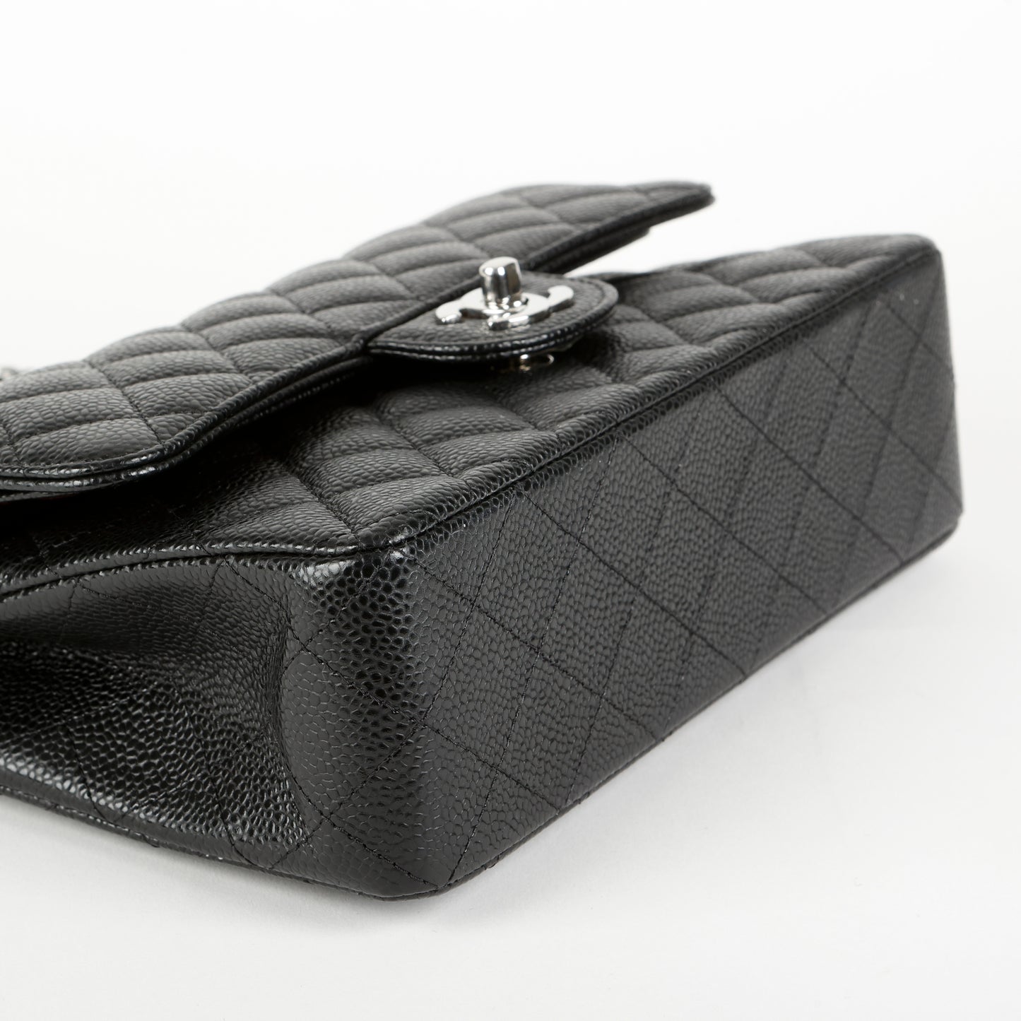 Black Caviar Small Double Flap Silver Hardware