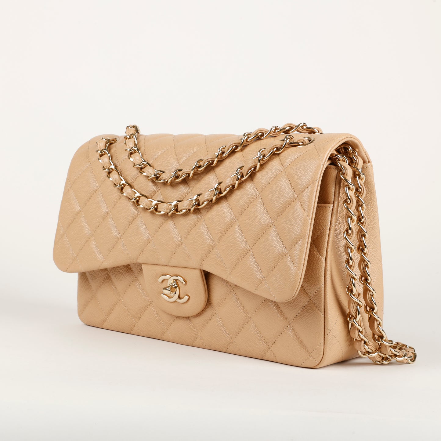 Jumbo Double Flap, Dark Beige Caviar Gold Hardware