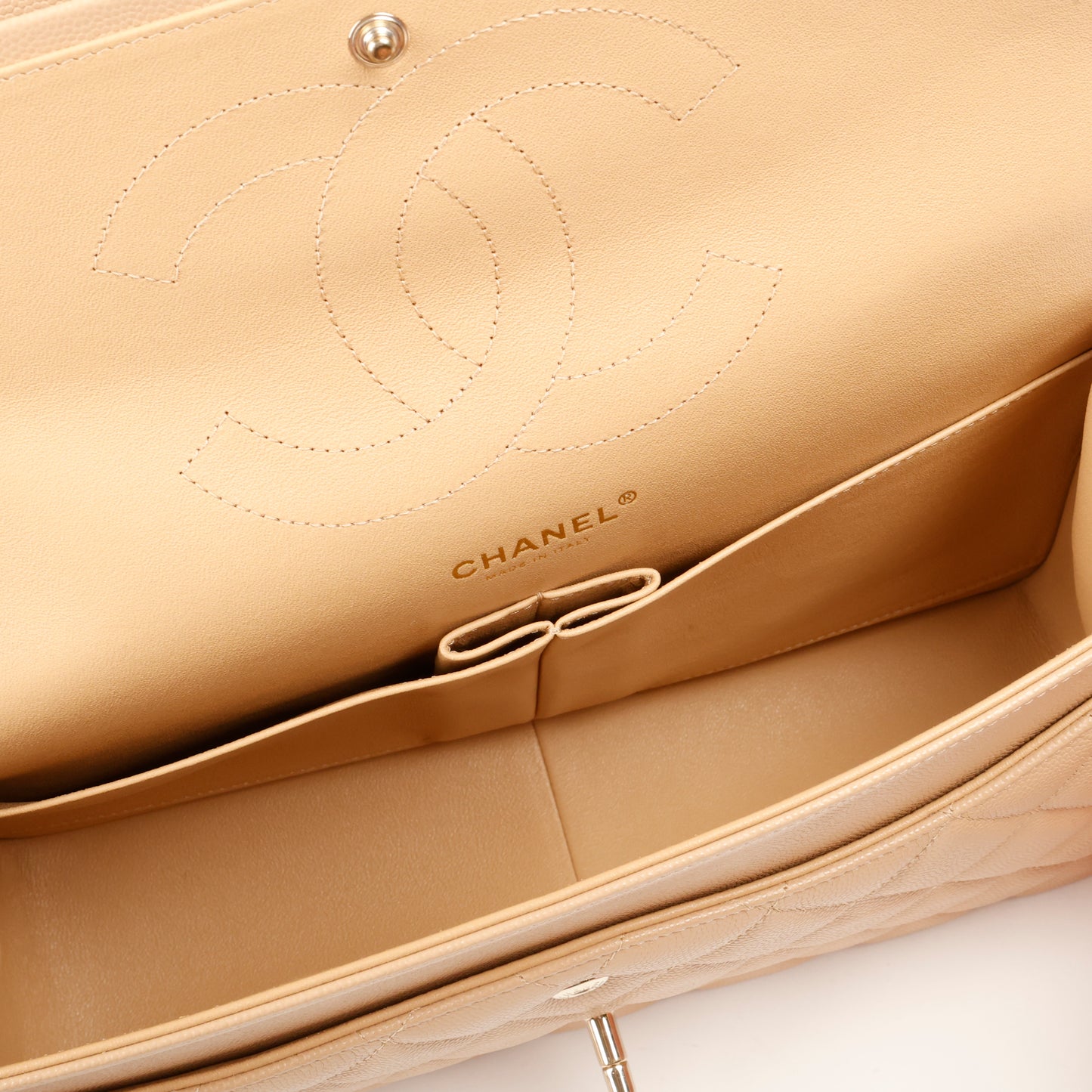 Jumbo Double Flap, Dark Beige Caviar Gold Hardware