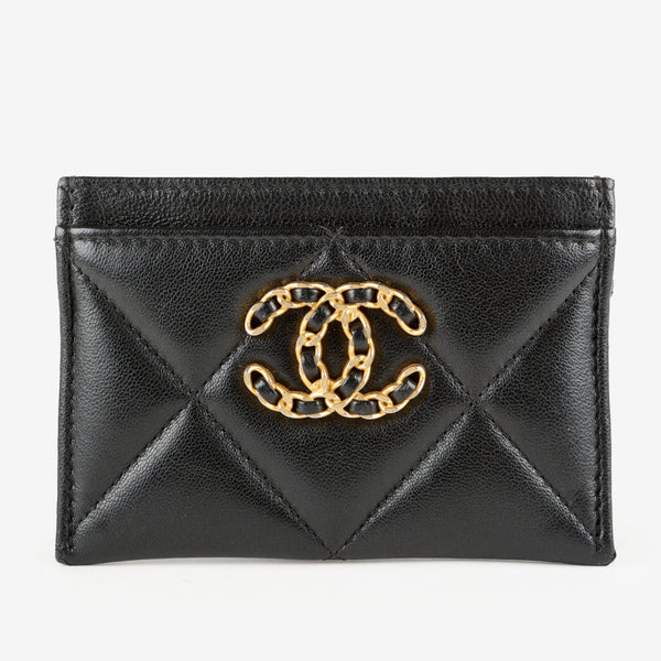 【人気/関税/送料込み】 Chanel 19 Card Holder Shiny Goatskin CHANEL Shiny Goatskin Quilted Chanel 19 Flap Card Holder