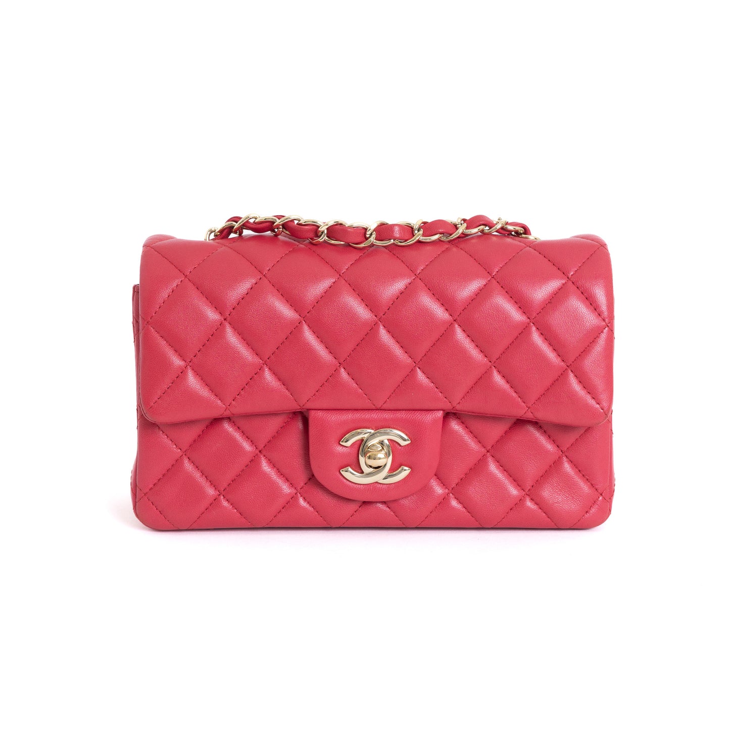 Mini Rectangular Flap, Raspberry Red Lambskin 6877