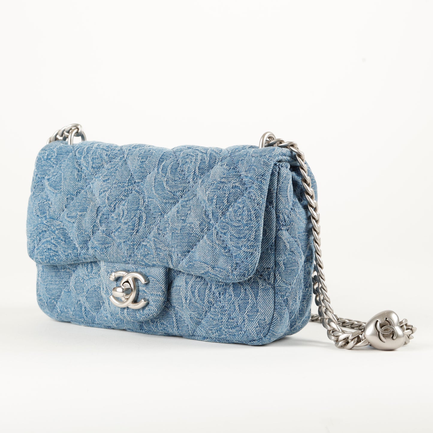 Denim Camellia Sweetheart Mini Flap