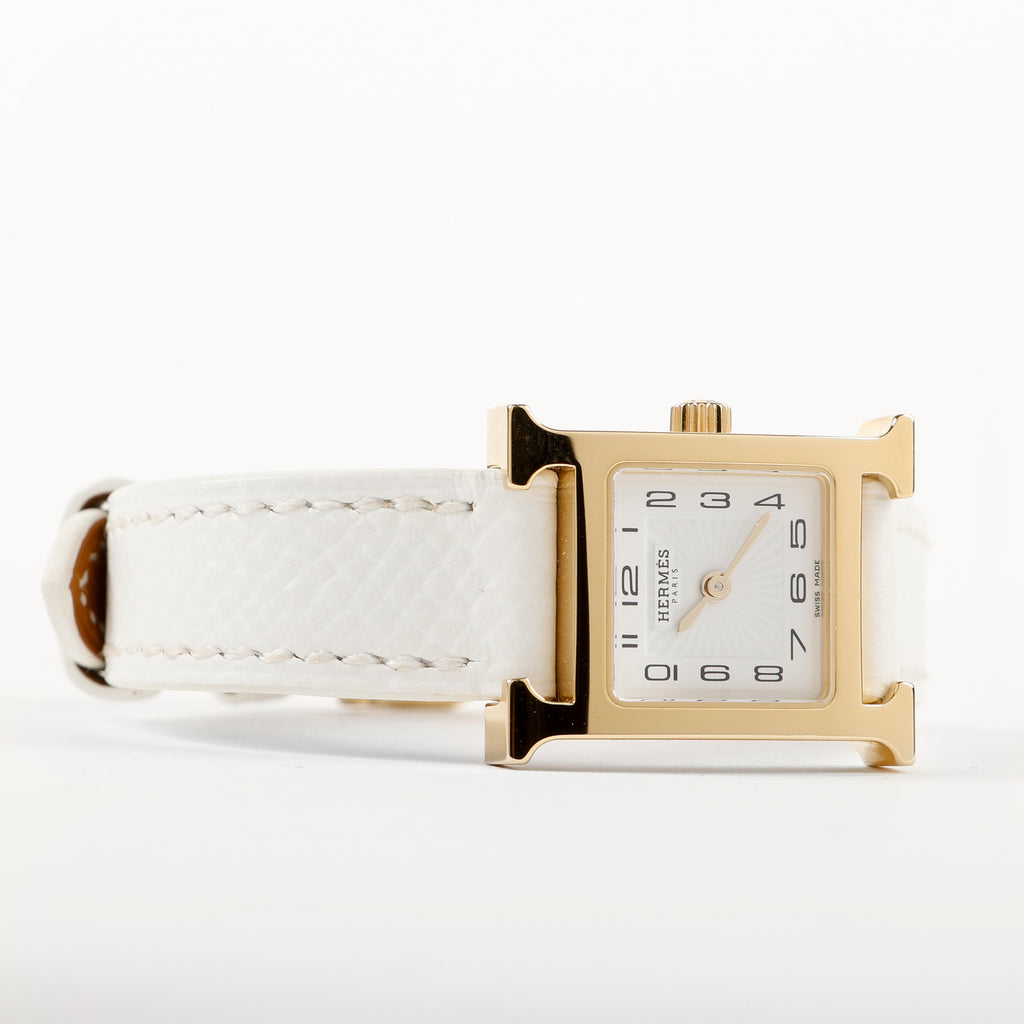 Mini Heures H Watch, White Epsom