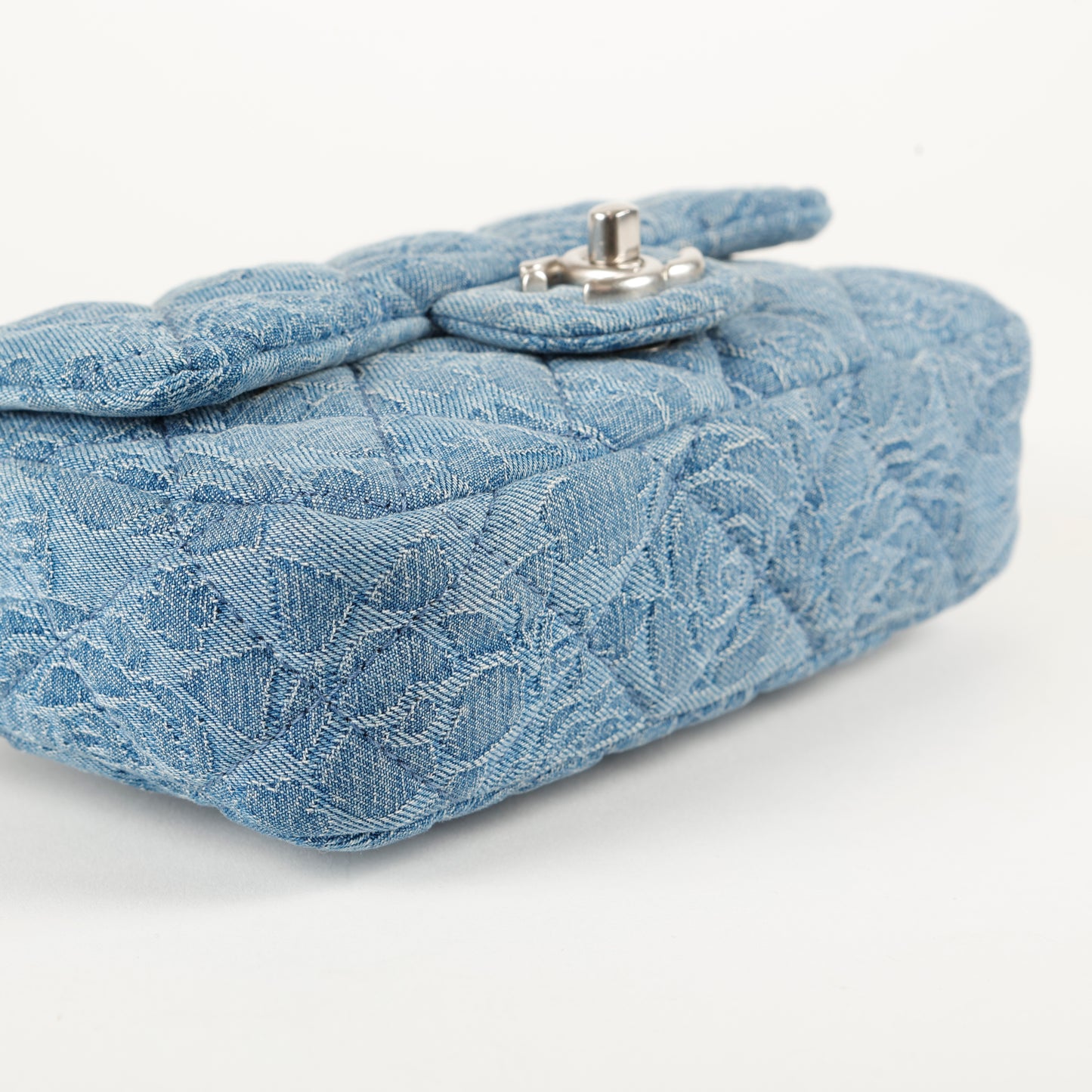 Denim Camellia Sweetheart Mini Flap
