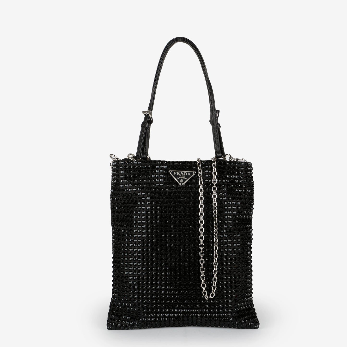 Crystal Embellished Satin Tote Black