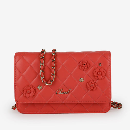 Coral Pink Lambskin Wallet on Chain