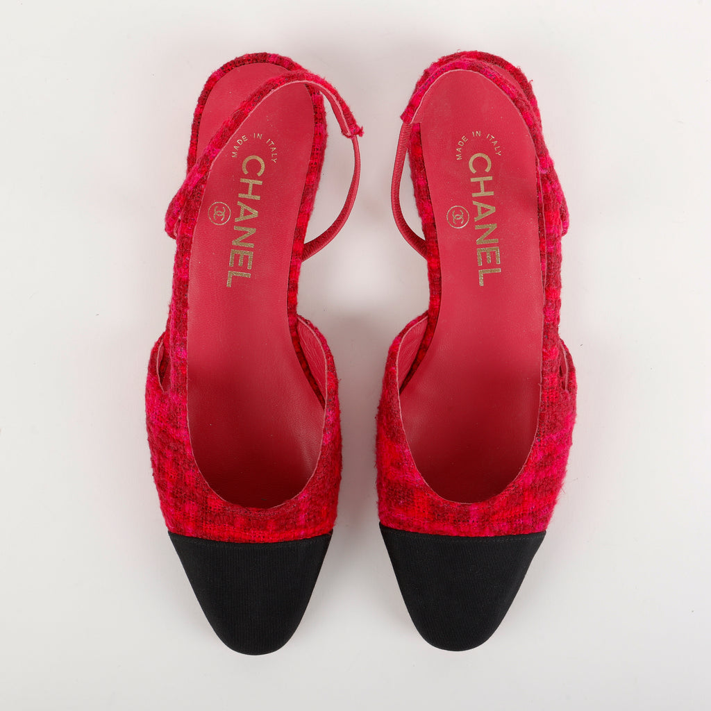 Tweed Sling Backs, Pink & Red | Size 37
