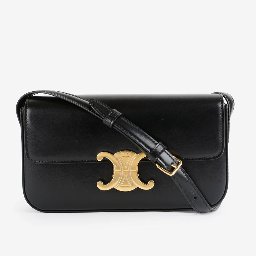 Triomphe Shoulder Bag, Black Calfskin