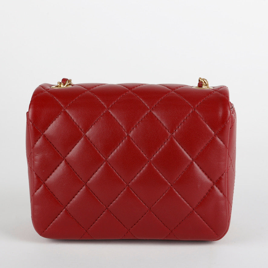 Mini Crystal CC Flap Bag, Burgundy Lambskin