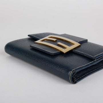 Baguette Trifold Wallet, Navy Calfskin