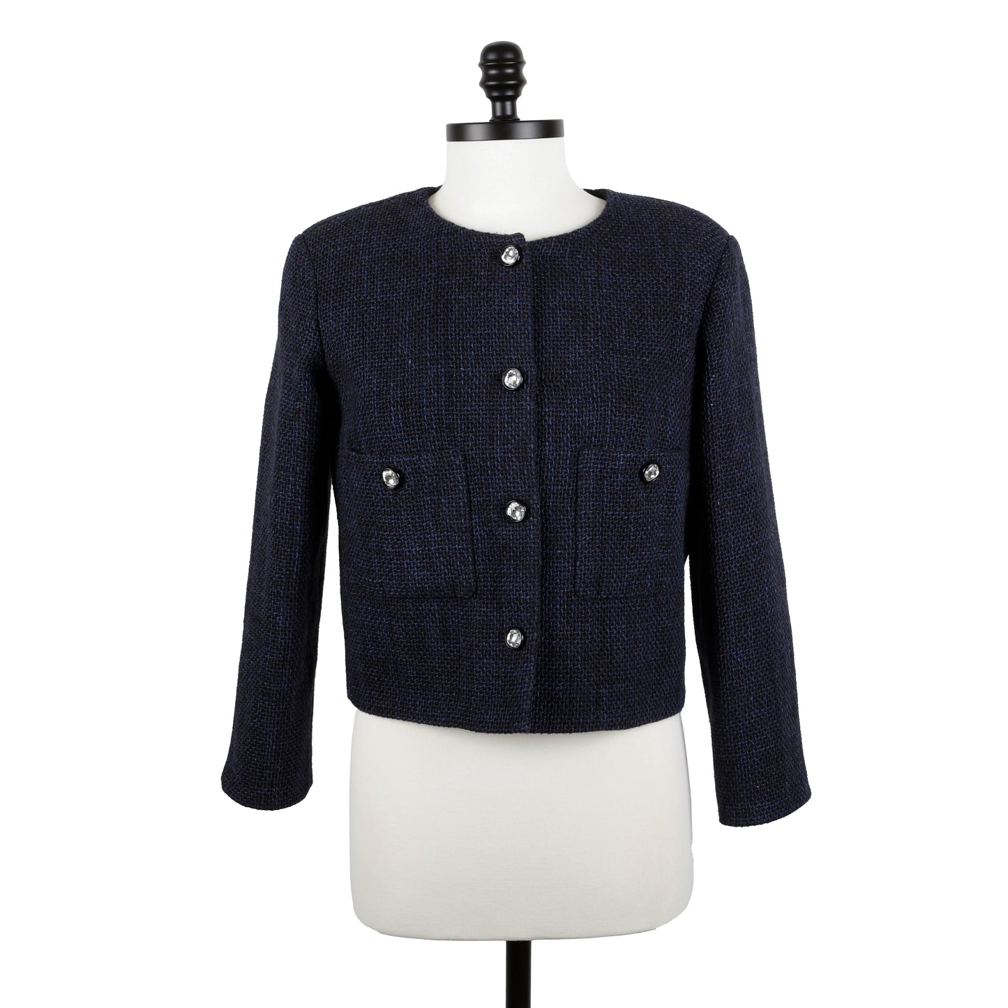 Navy Blue Tweed Fantasie Cropped Jacket (21B)