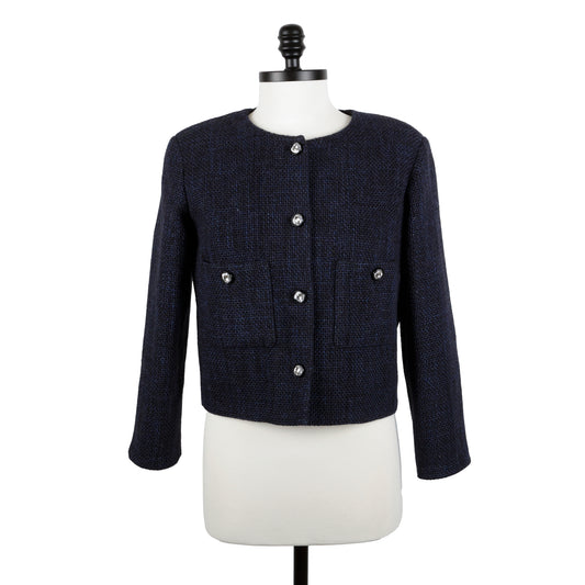 Navy Blue Tweed Fantasie Cropped Jacket (21B)