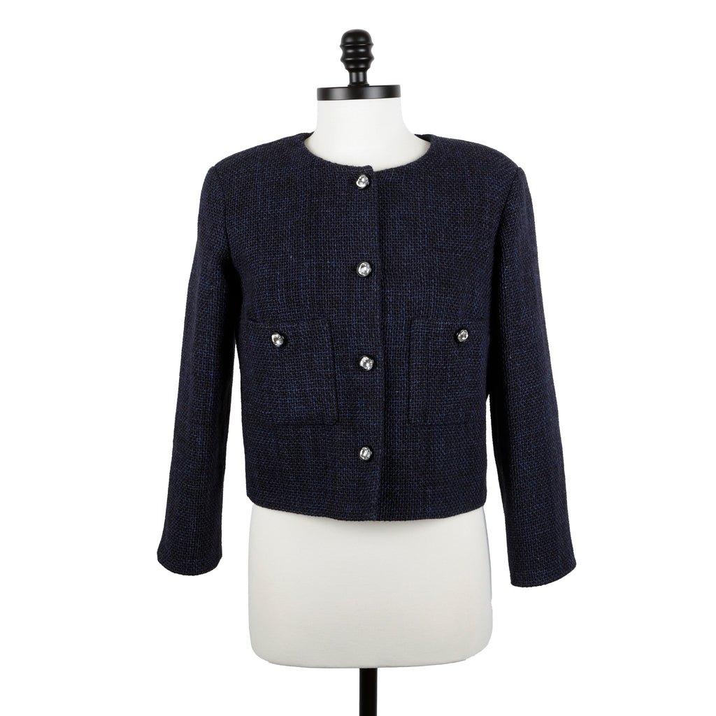 Navy Blue Tweed Fantasie Cropped Jacket (21B)