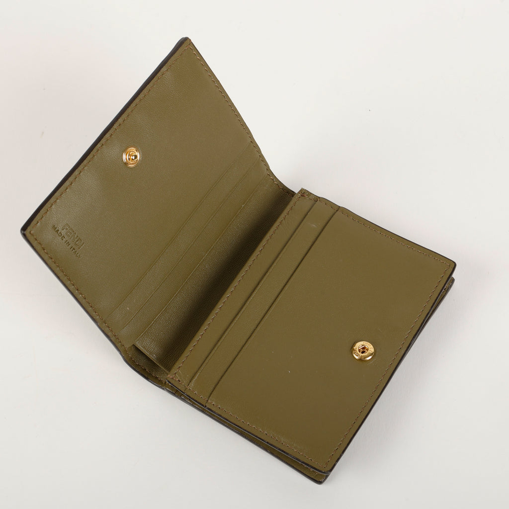 FF Embossed Baguette Compact Wallet, Hunter Green