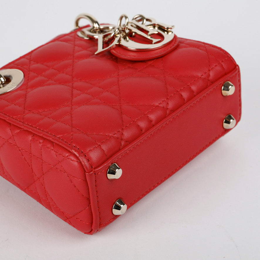 Micro Lady Dior Red Cannage Lambskin