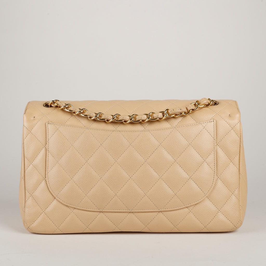 Beige Claire Caviar Jumbo Double Flap, Gold Hardware