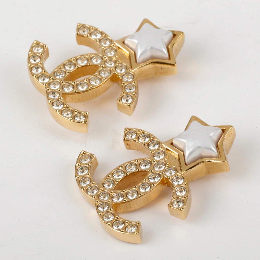 Crystal Pearl CC Star Earrings 11925