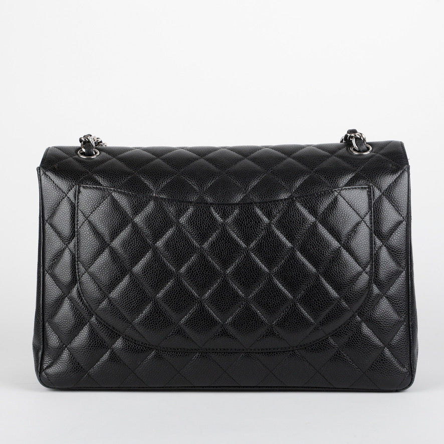 Maxi Double Flap, Black Caviar Silver Hardware