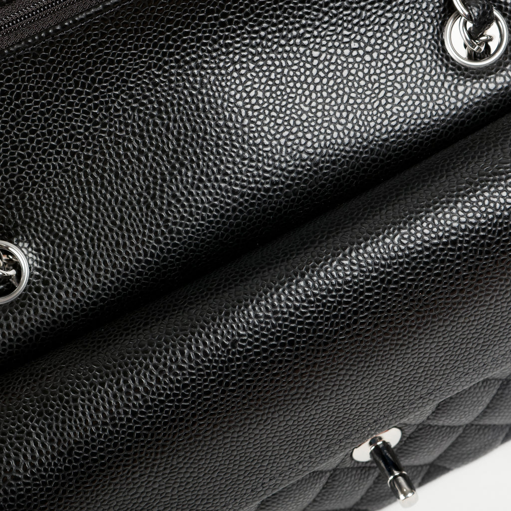 Black Caviar Small Double Flap Silver Hardware