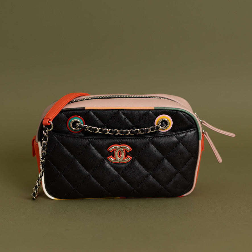 Cuba Camera Bag, Navy Multicolor Calfskin  9163