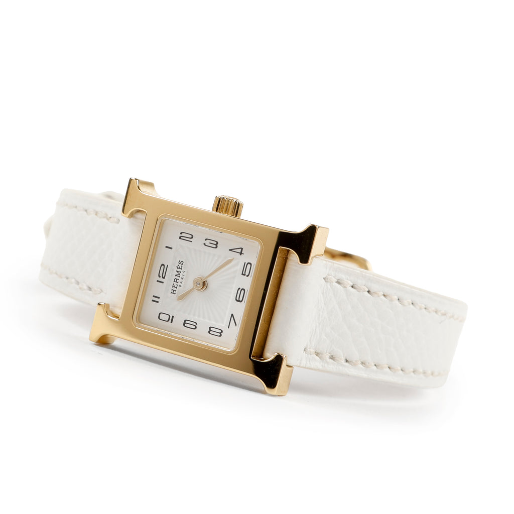 Mini Heures H Watch, White Epsom