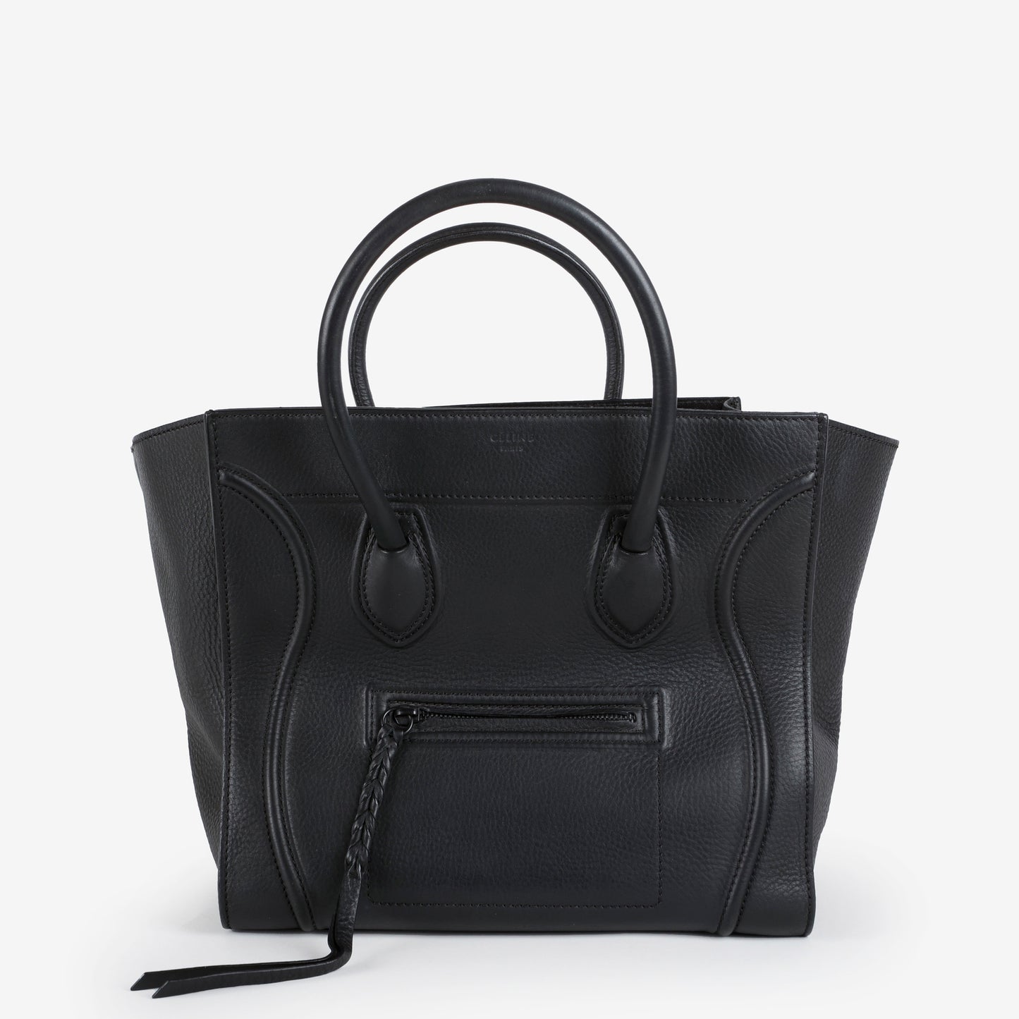 Medium Phantom Luggage Tote Black Grained Calfskin
