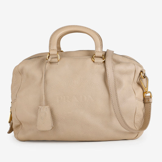 Medium Boston Bag, Light Beige Calfskin
