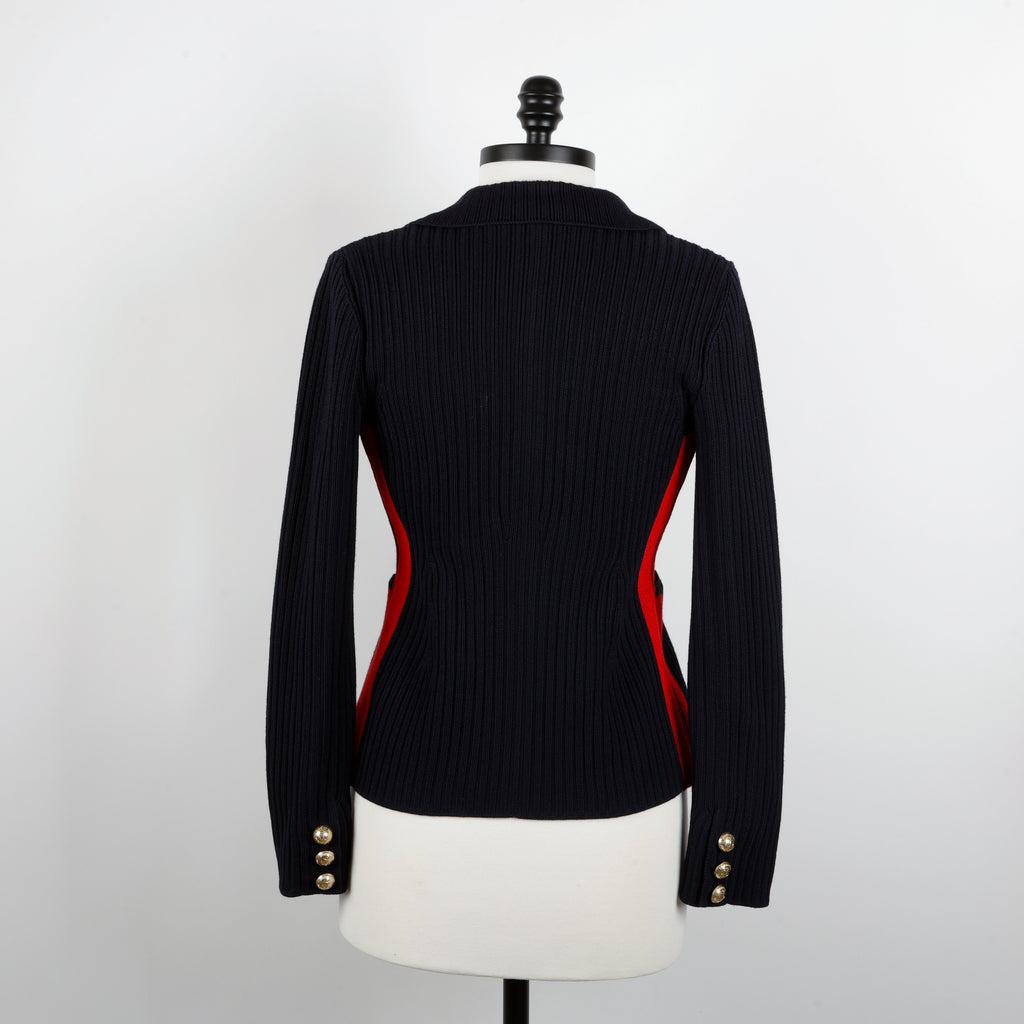 Navy Blue Red Wool Double Breasted Jacket