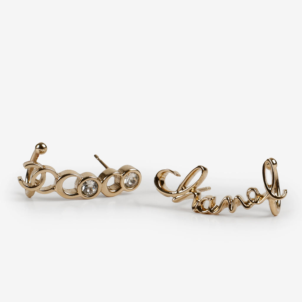 Coco Script Climber Earrings Gold Crystals