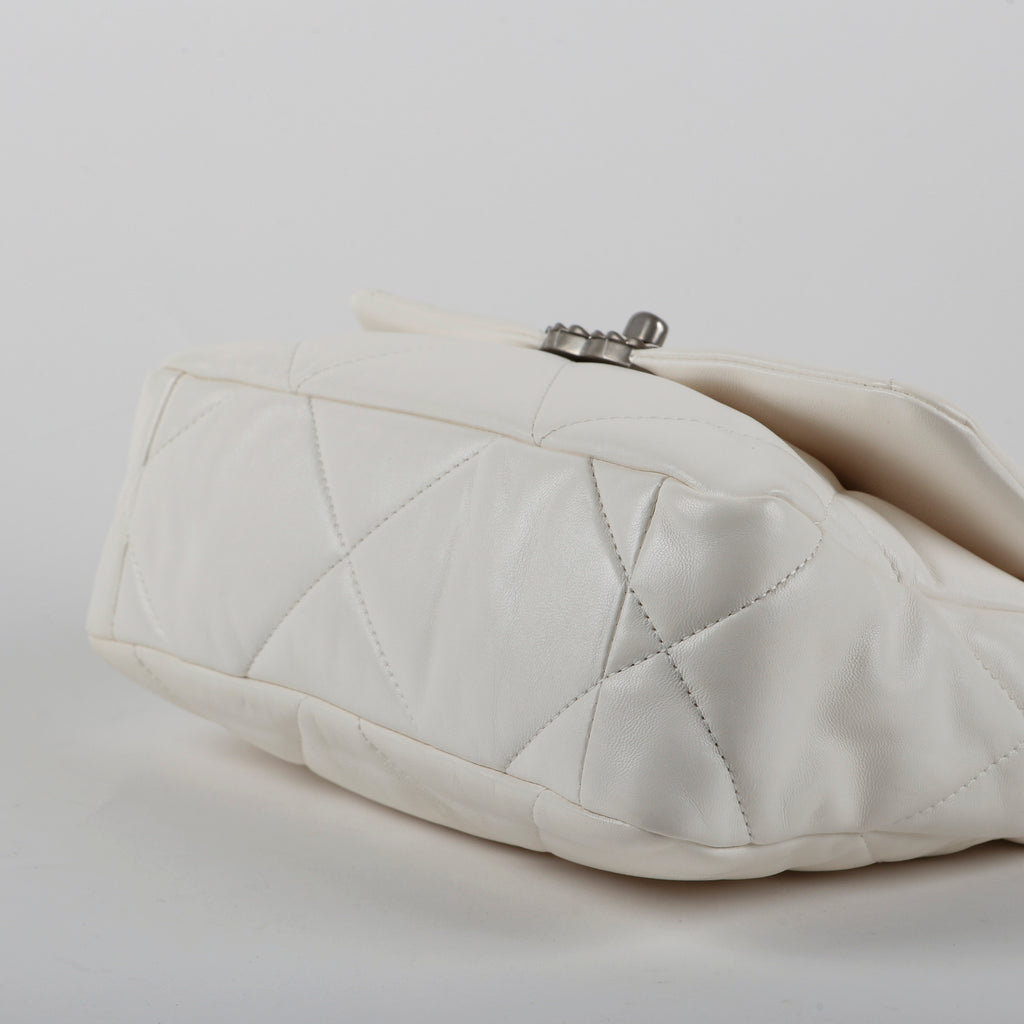 Medium 19, White Lambskin Silver Hardware
