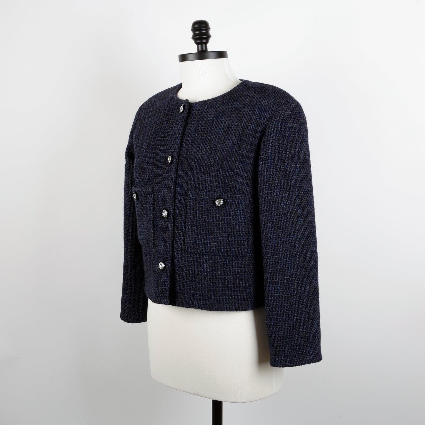 Navy Blue Tweed Fantasie Cropped Jacket (21B)